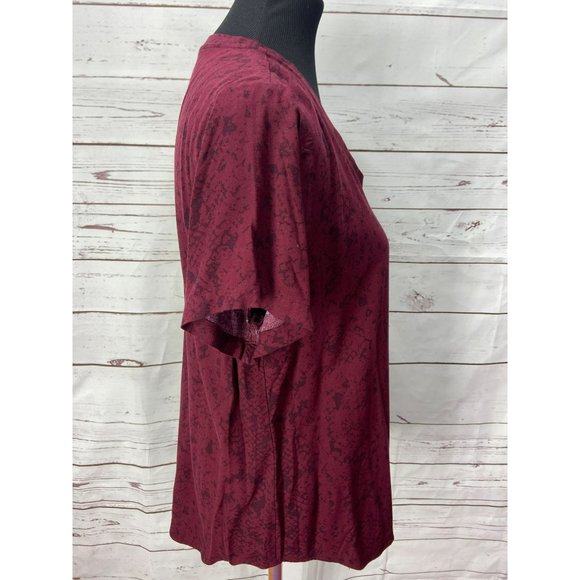 Side stitch womens small burgundy red black print Blouse‎ - Picture 2 of 7